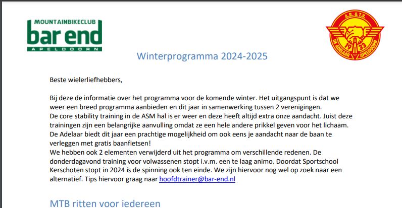 Winterprogramma Bar End in samenwerking met de Adelaar